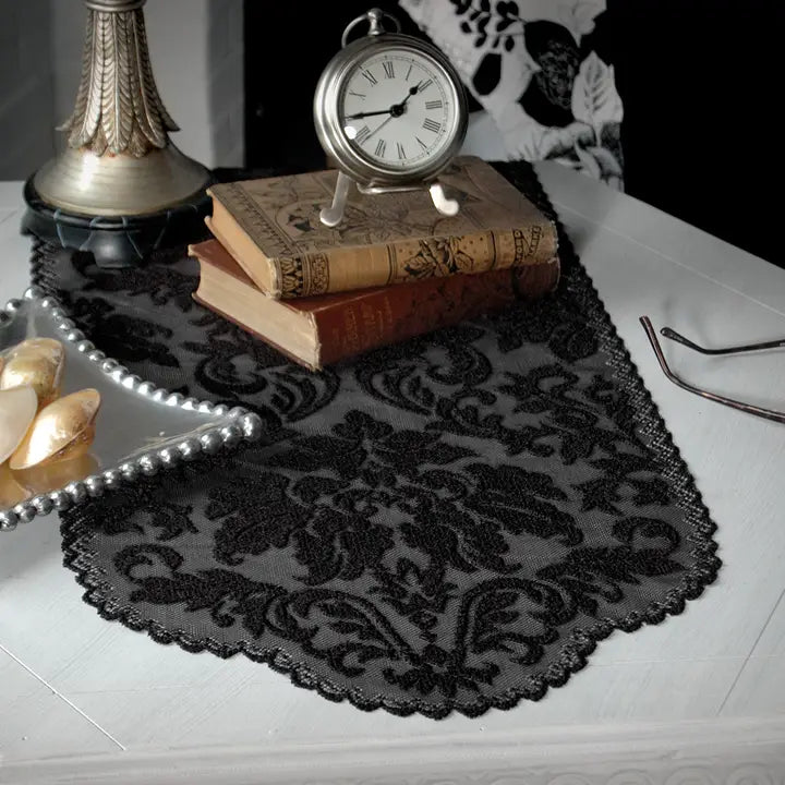 Halloween Damask 14x49 Lace Table Runner Black - Zinnias Gift Boutique