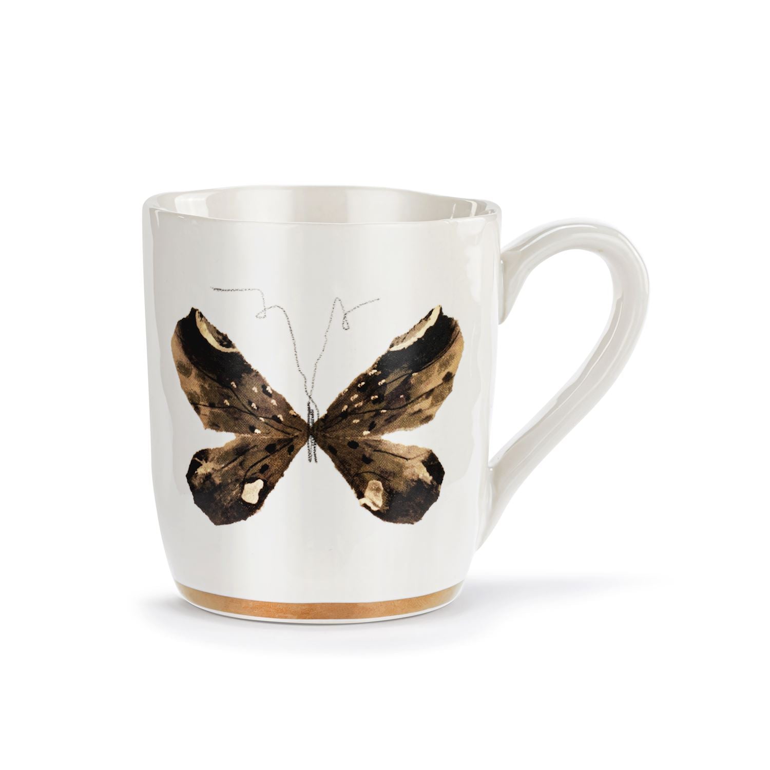 Black & Gold Butterfly White Mug with Gold Trim - 14oz - Zinnias Gift Boutique