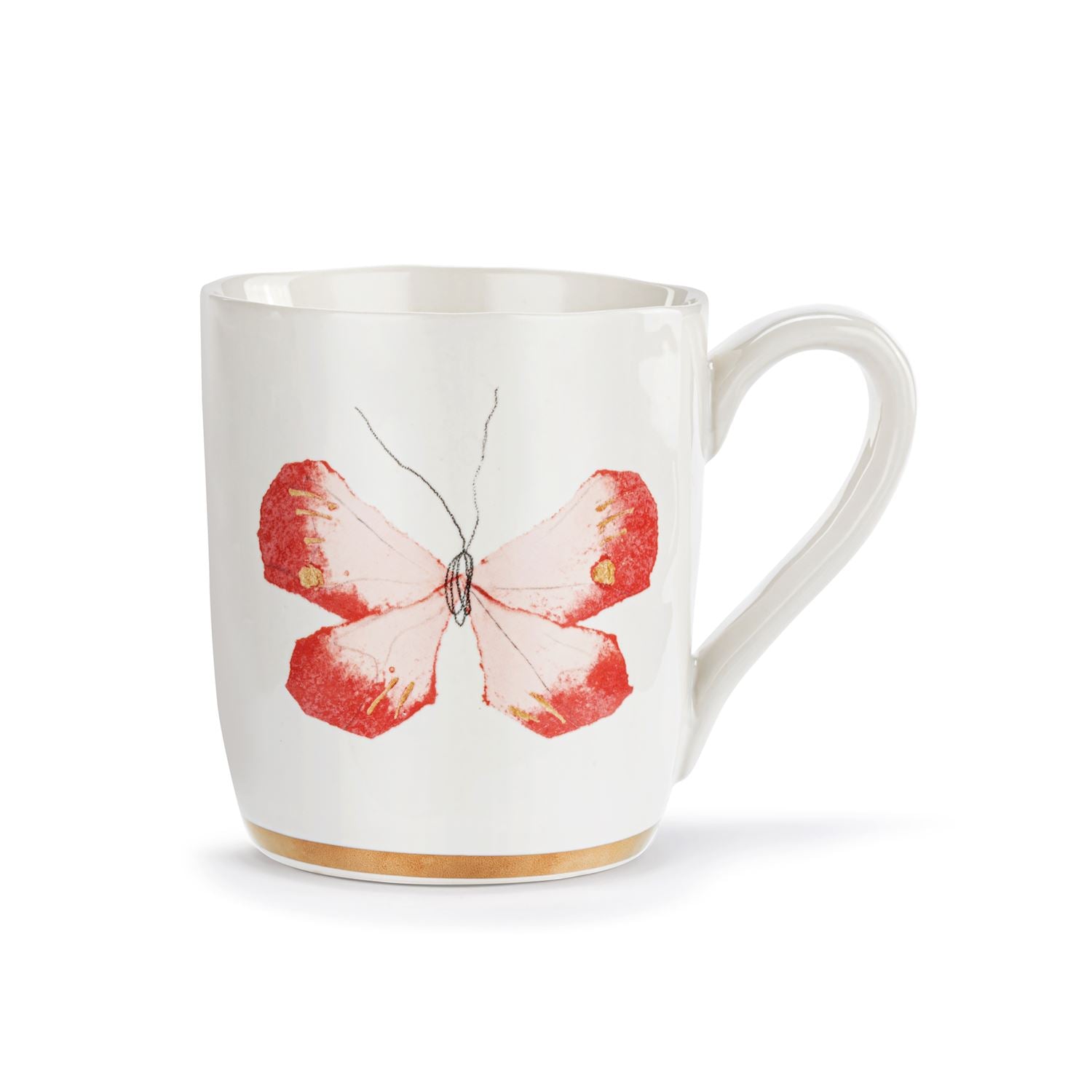 Coral Butterfly White Mug with Gold Trim - 14oz - Zinnias Gift Boutique