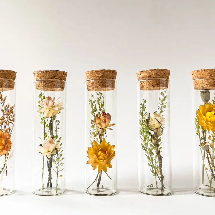 Dried Floral Herbarium Earth Vessel Flowers Only Pink & Gold - Zinnias Gift Boutique