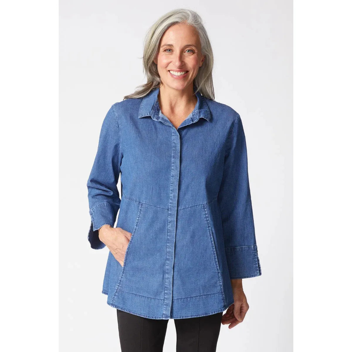 Hidden Placket Shirt - Denim - Zinnias Gift Boutique