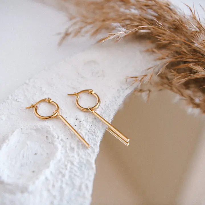 Lunar Line Bar Pendant Hoops - Zinnias Gift Boutique