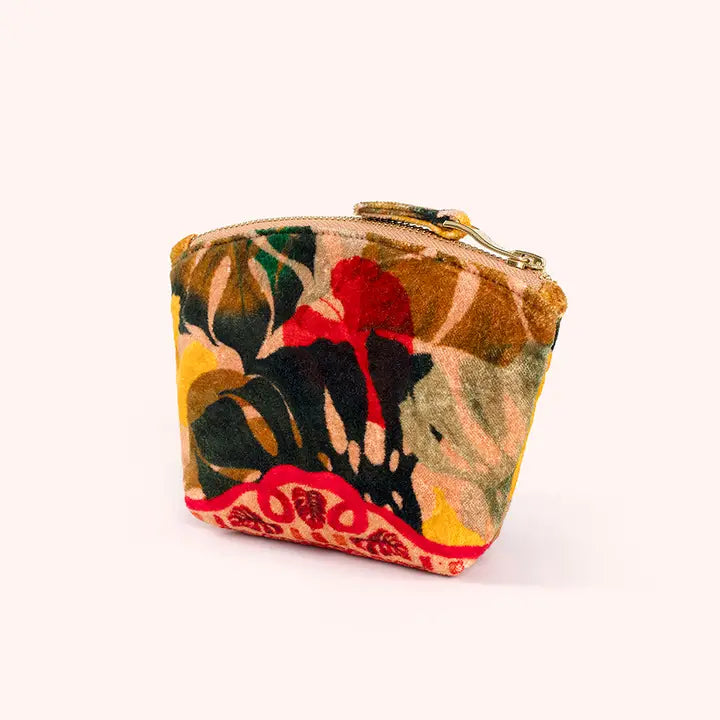 Printed Velvet Mini Pouch - Exotic Leaves - Zinnias Gift Boutique