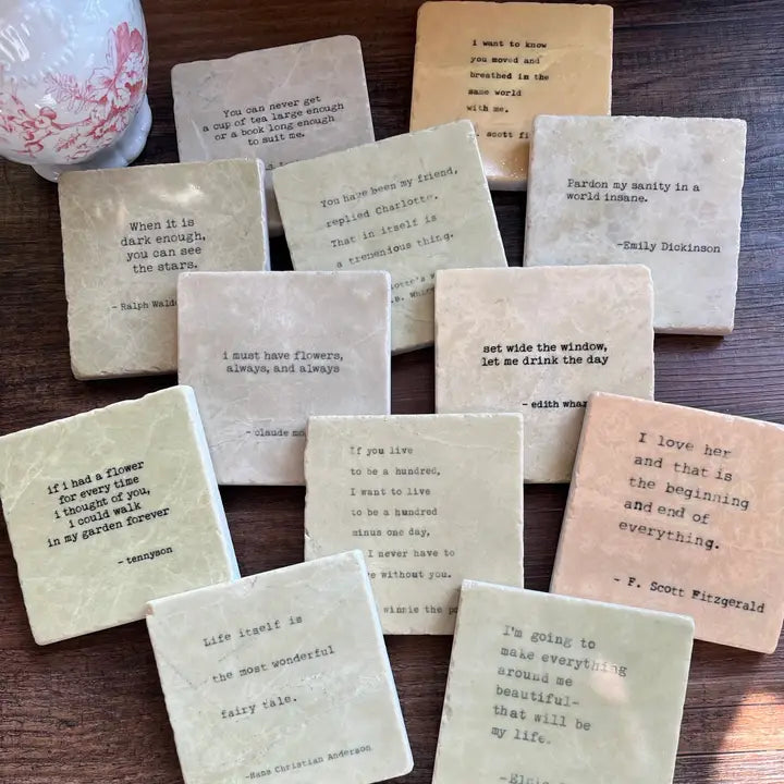 Book Quote Stone Coasters - Zinnias Gift Boutique