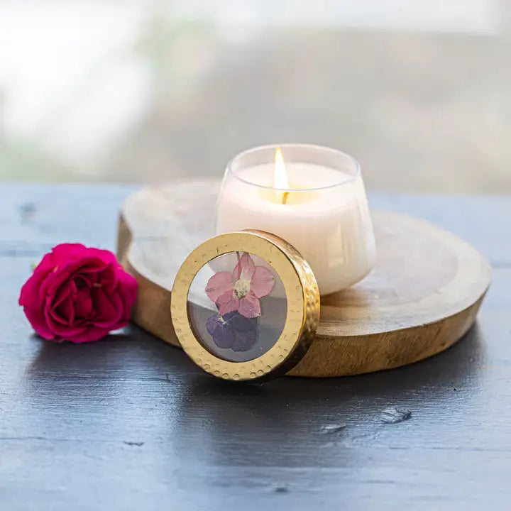 Pressed Flora Glass Candle - Zinnias Gift Boutique