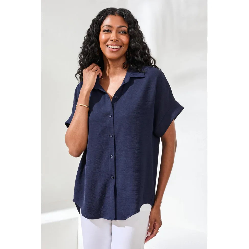 Airflow Relaxed Dolman Button-Down Shirt - Zinnias Gift Boutique