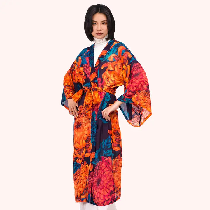 Crysanthemum Long Kimono Gown - Zinnias Gift Boutique