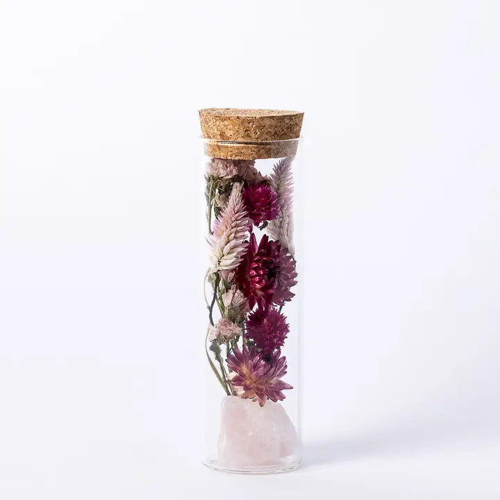 Dried Floral Herbarium Earth Vessel Rose Quartz - Zinnias Gift Boutique