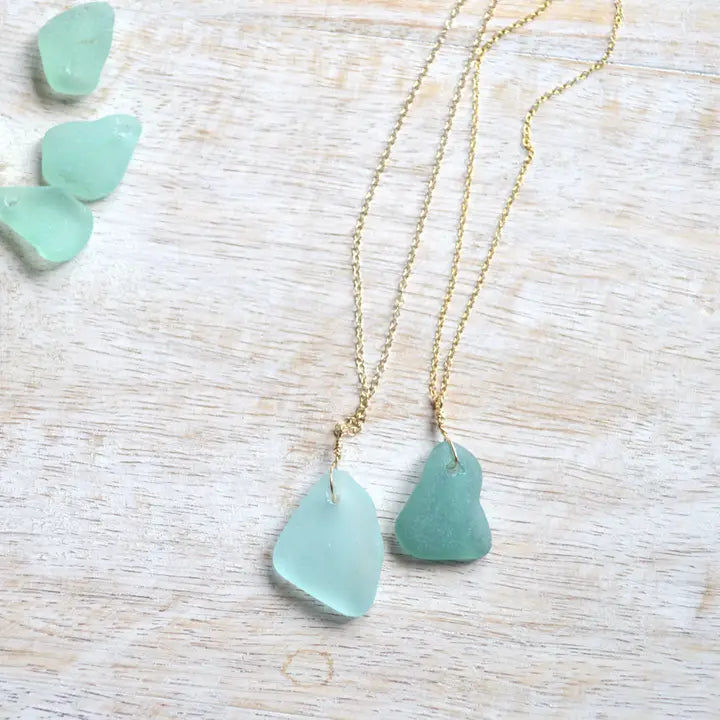 Aqua Seaglass Pendant - 16" GF - Zinnias Gift Boutique