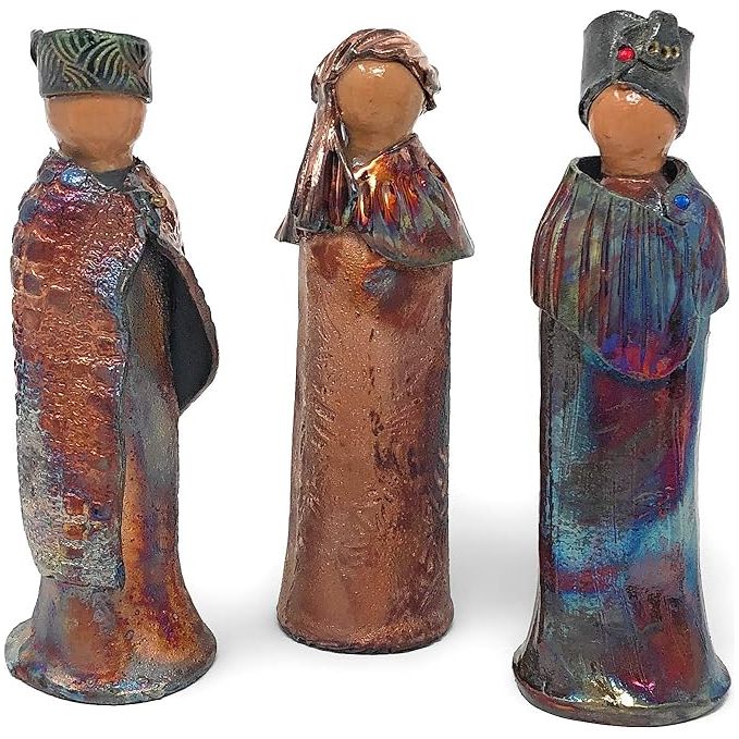 Raku Pottery 3-Piece Magi Nativity Set - Zinnias Gift Boutique