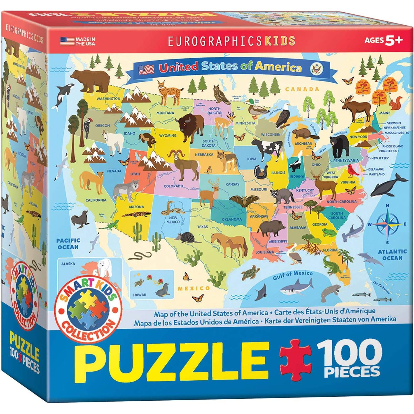Illustrated Map of the USA 100PC Puzzle  Eurographics - Zinnias Gift Boutique