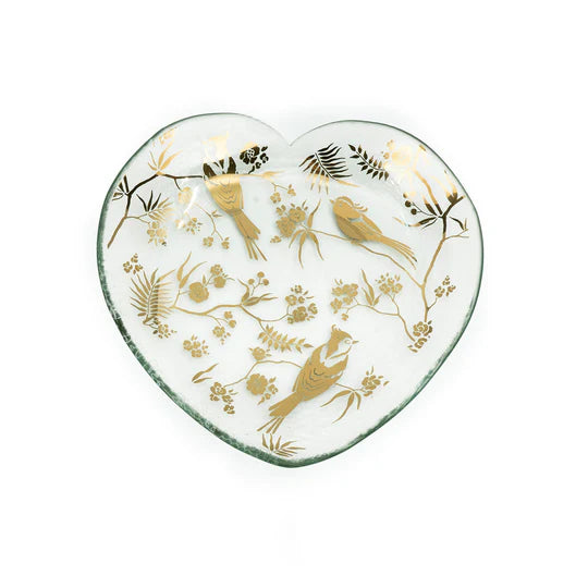 7" Birdsong Heart Plate Gold - Zinnias Gift Boutique