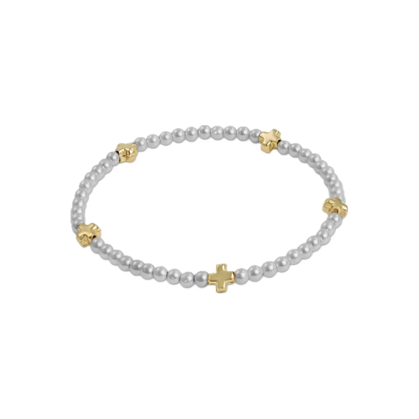 Signature Cross Small Pearl Pattern 3mm Bead Bracelet - Gold - Zinnias Gift Boutique