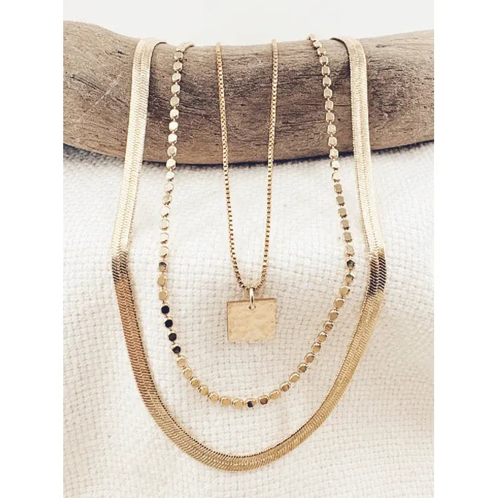 Everyday Hammered Square Tag Necklace - Zinnias Gift Boutique