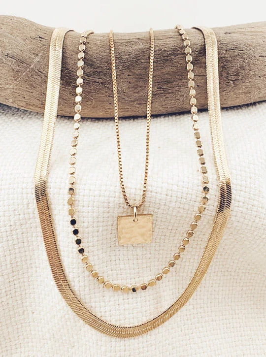 Everyday Hammered Square Tag Necklace