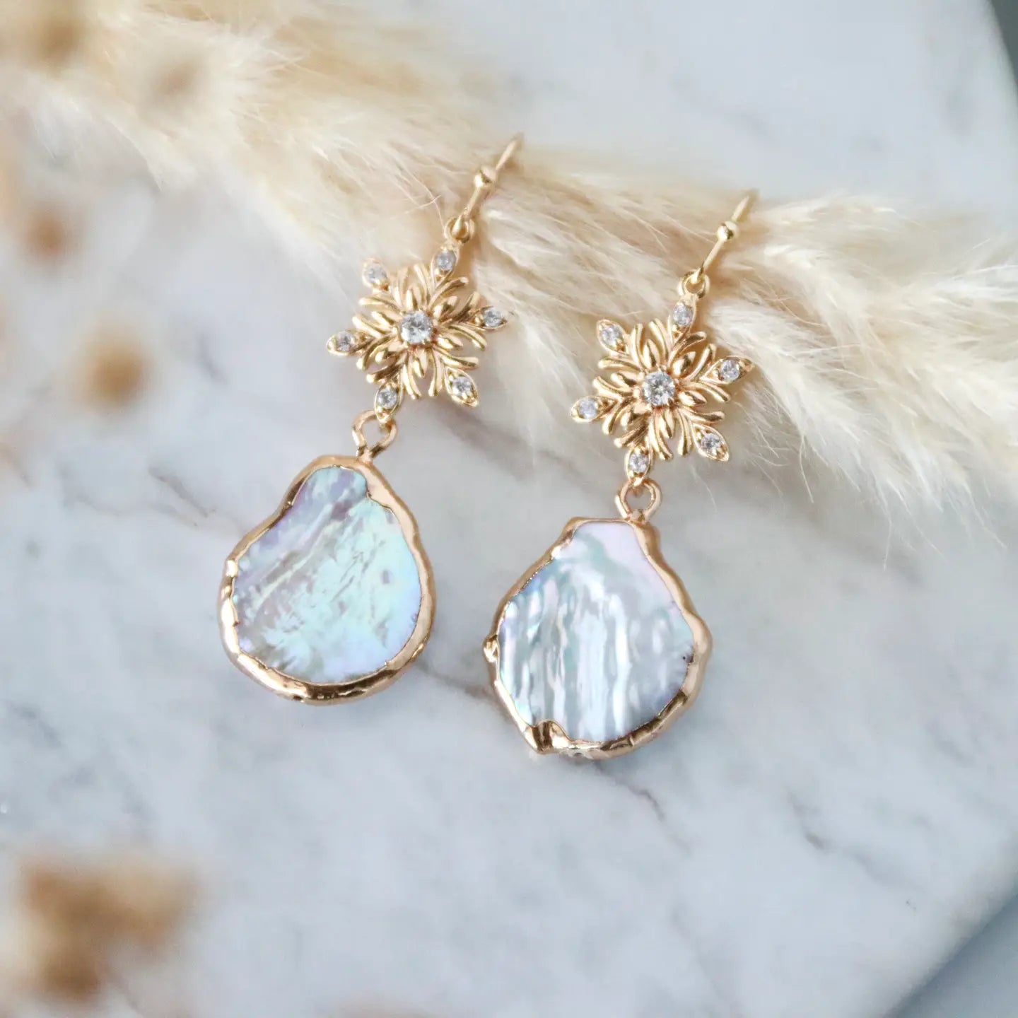 Cz Snowflake Pearl Earrings - Zinnias Gift Boutique
