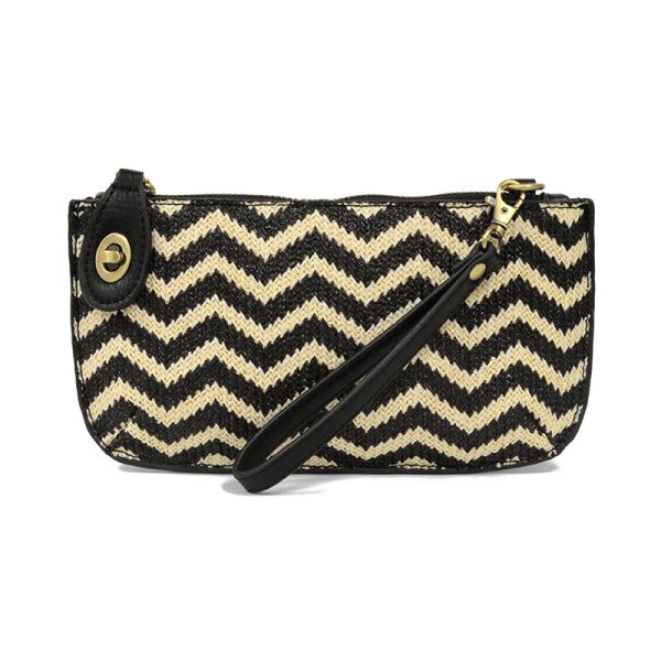Straw Mini Crossbody Wristlet Clutch Black+Cream - Zinnias Gift Boutique