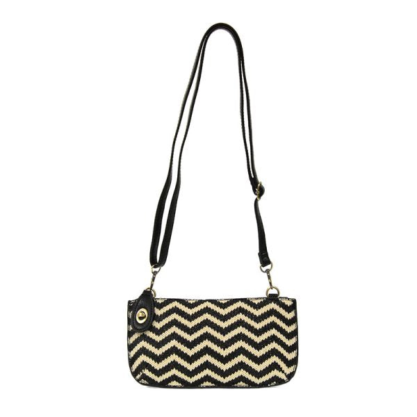 Straw Mini Crossbody Wristlet Clutch Black+Cream - Zinnias Gift Boutique