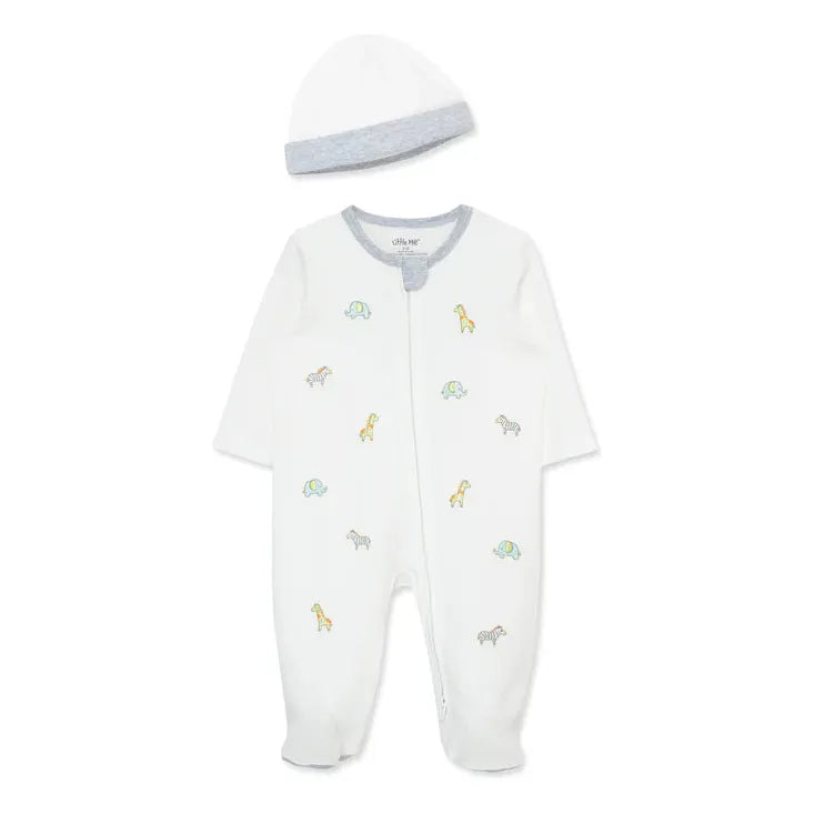 Safari 2-Way-Zip Footed One-Piece & Hat - Zinnias Gift Boutique