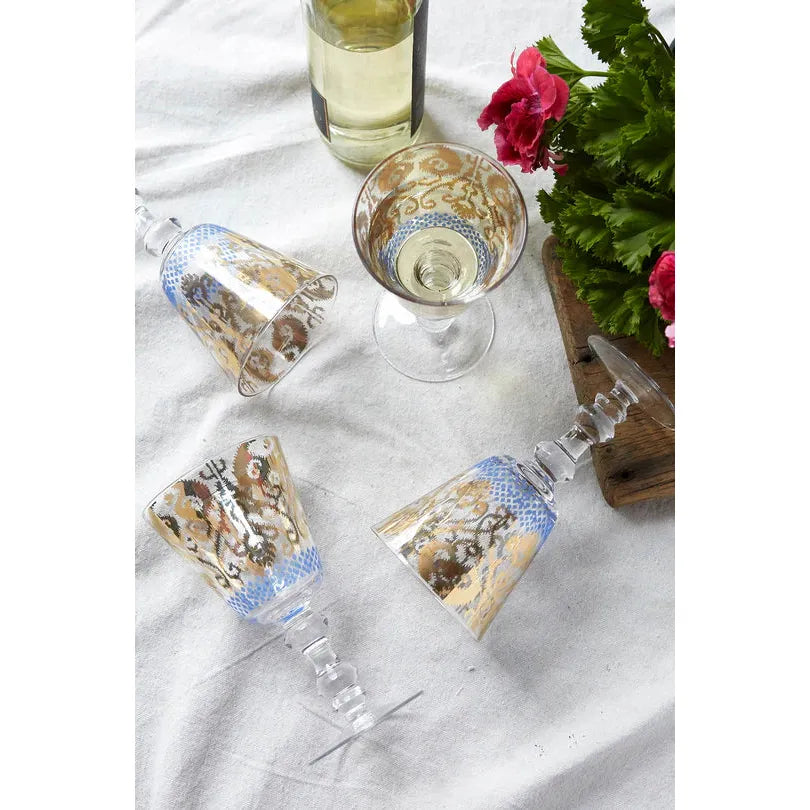 Glass Goblet Golden Ikat - Zinnias Gift Boutique