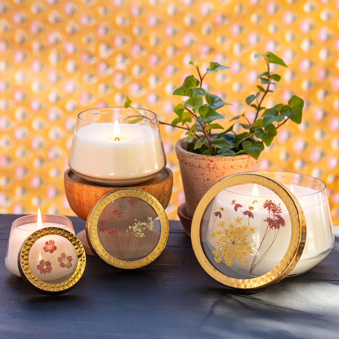 Pressed Flora Glass Candle - Zinnias Gift Boutique