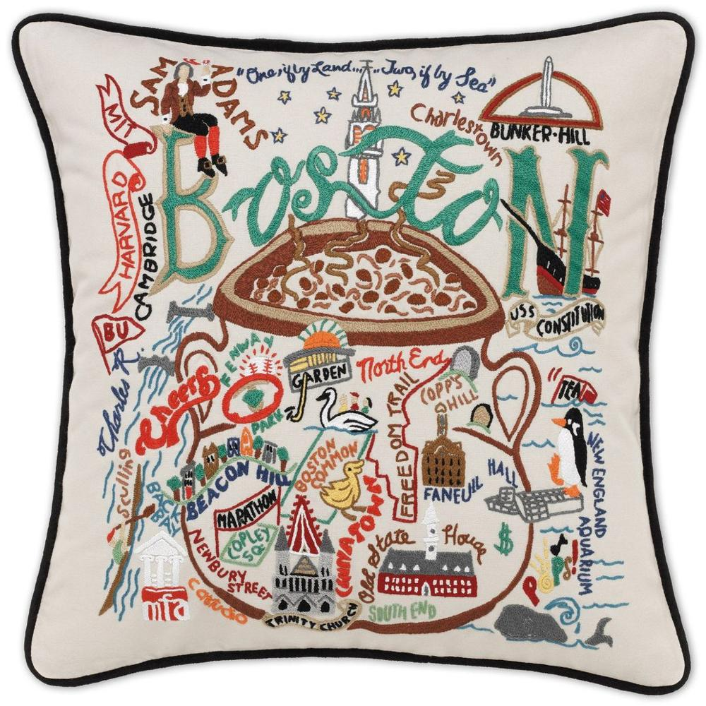 Hand-embroidered Geography Pillow - Zinnias Gift Boutique
