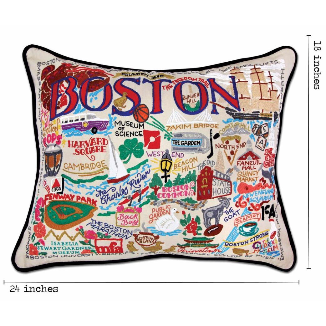 Hand-embroidered Geography Pillow - Zinnias Gift Boutique