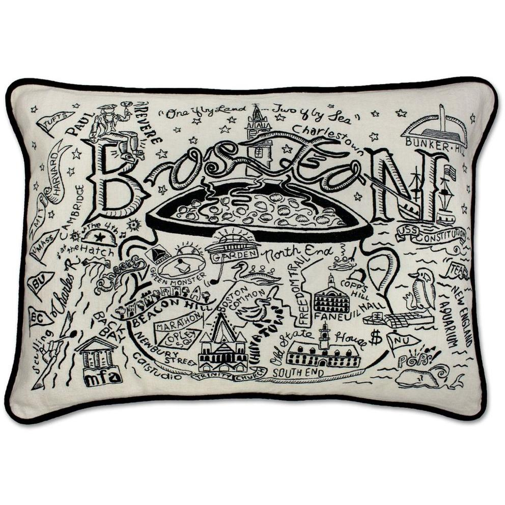 Hand-embroidered Geography Pillow - Zinnias Gift Boutique