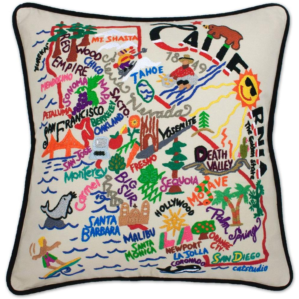Hand-embroidered Geography Pillow - Zinnias Gift Boutique