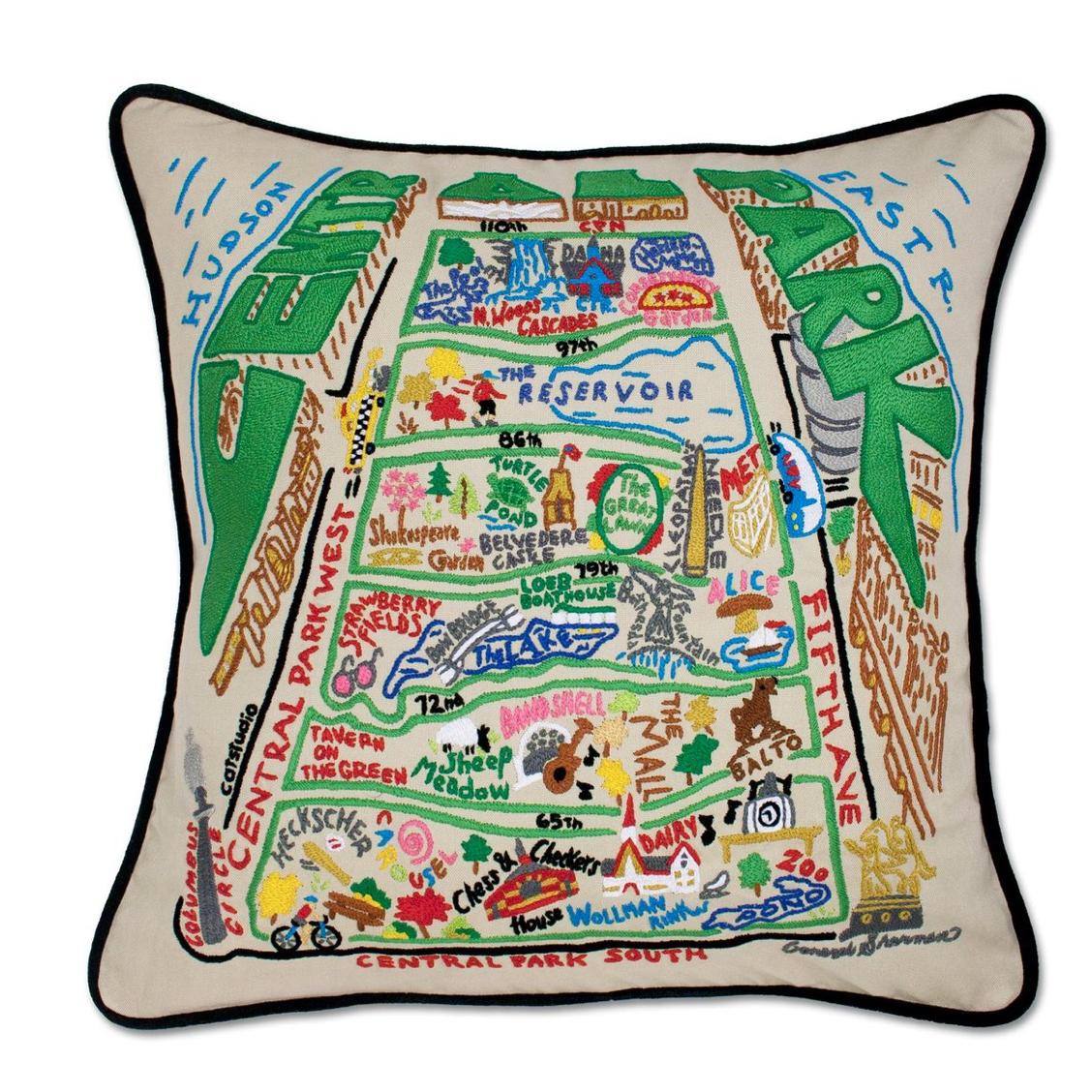 Hand-embroidered Geography Pillow - Zinnias Gift Boutique