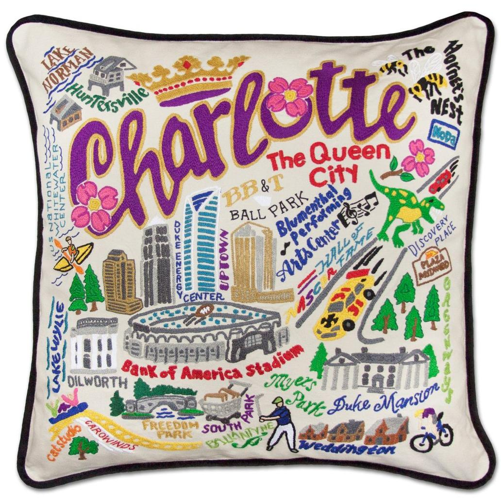 Hand-embroidered Geography Pillow - Zinnias Gift Boutique