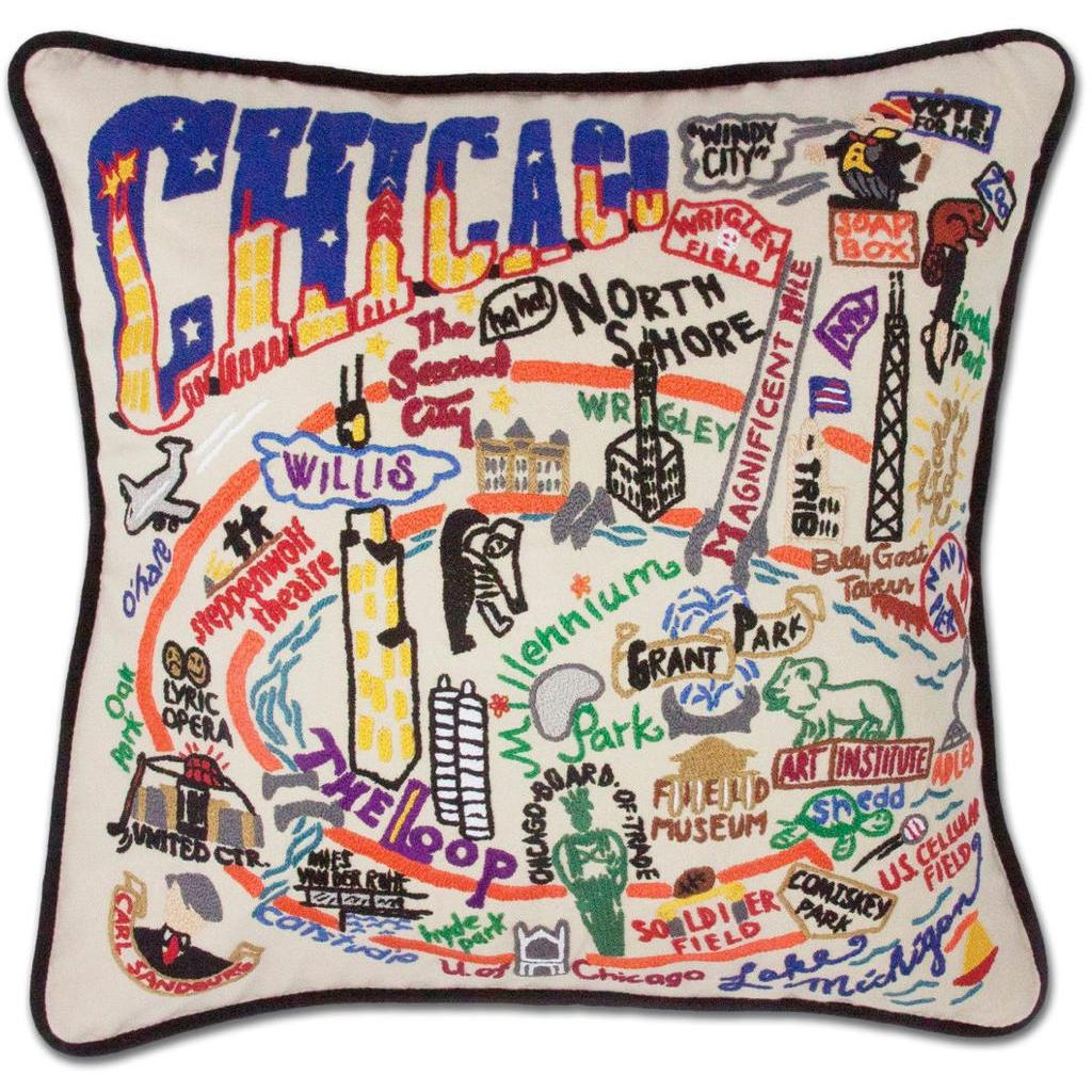 Hand-embroidered Geography Pillow - Zinnias Gift Boutique