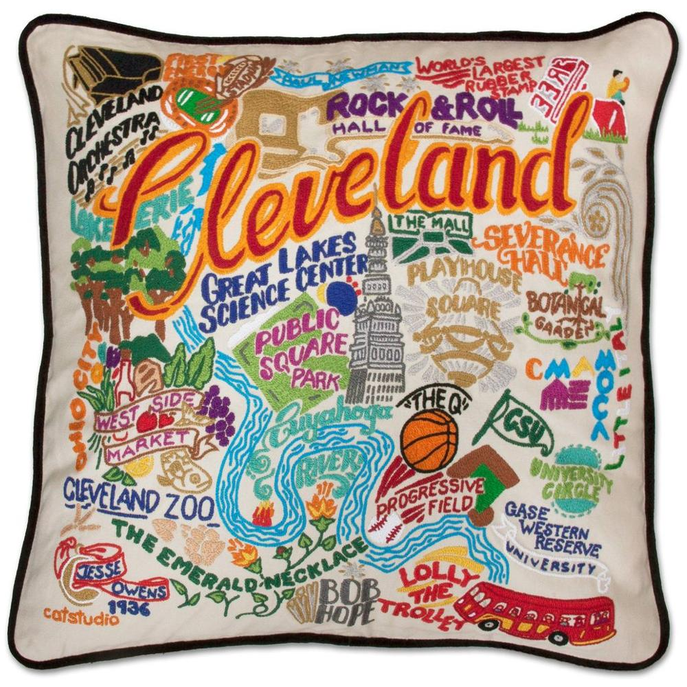 Hand-embroidered Geography Pillow - Zinnias Gift Boutique