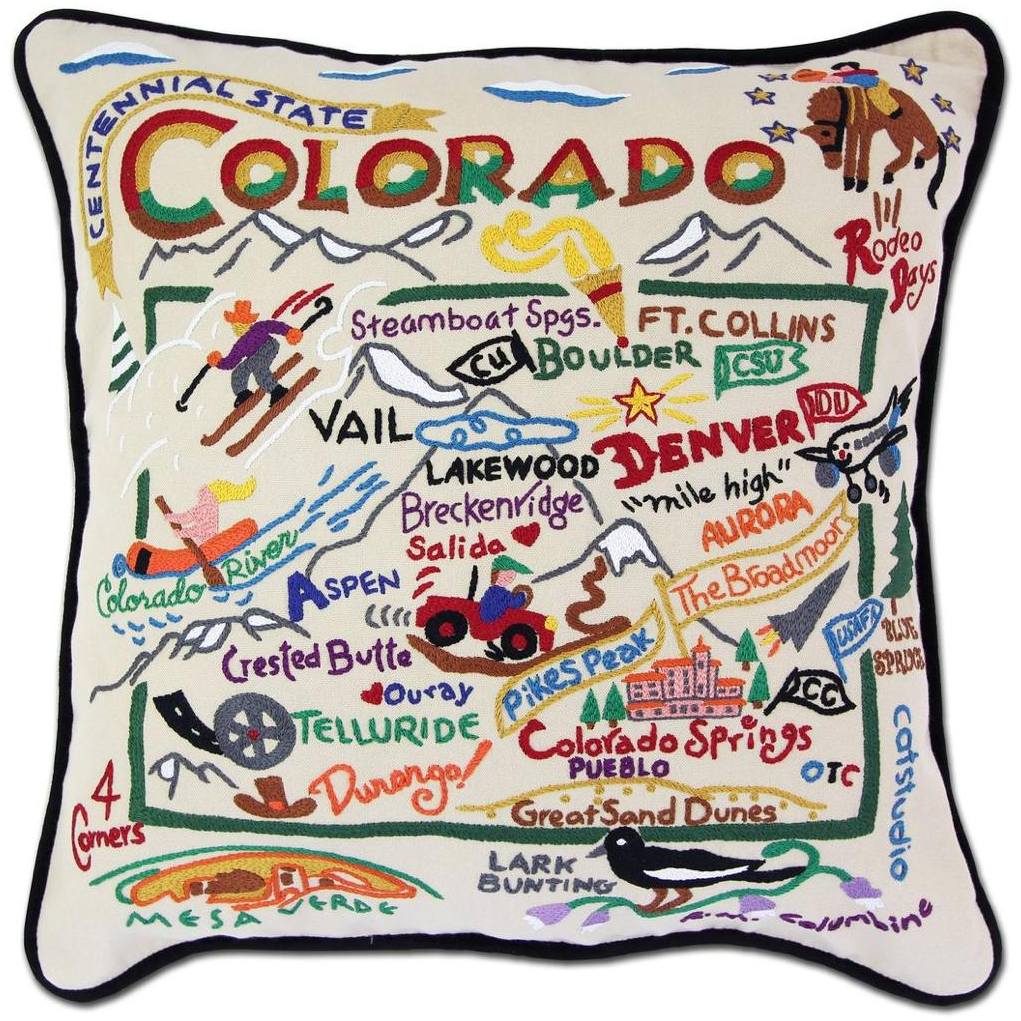 Hand-embroidered Geography Pillow - Zinnias Gift Boutique
