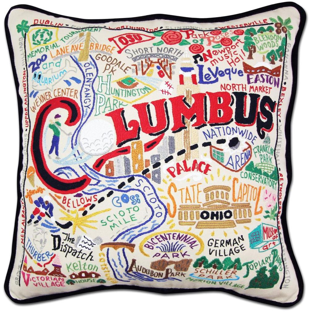 Hand-embroidered Geography Pillow - Zinnias Gift Boutique