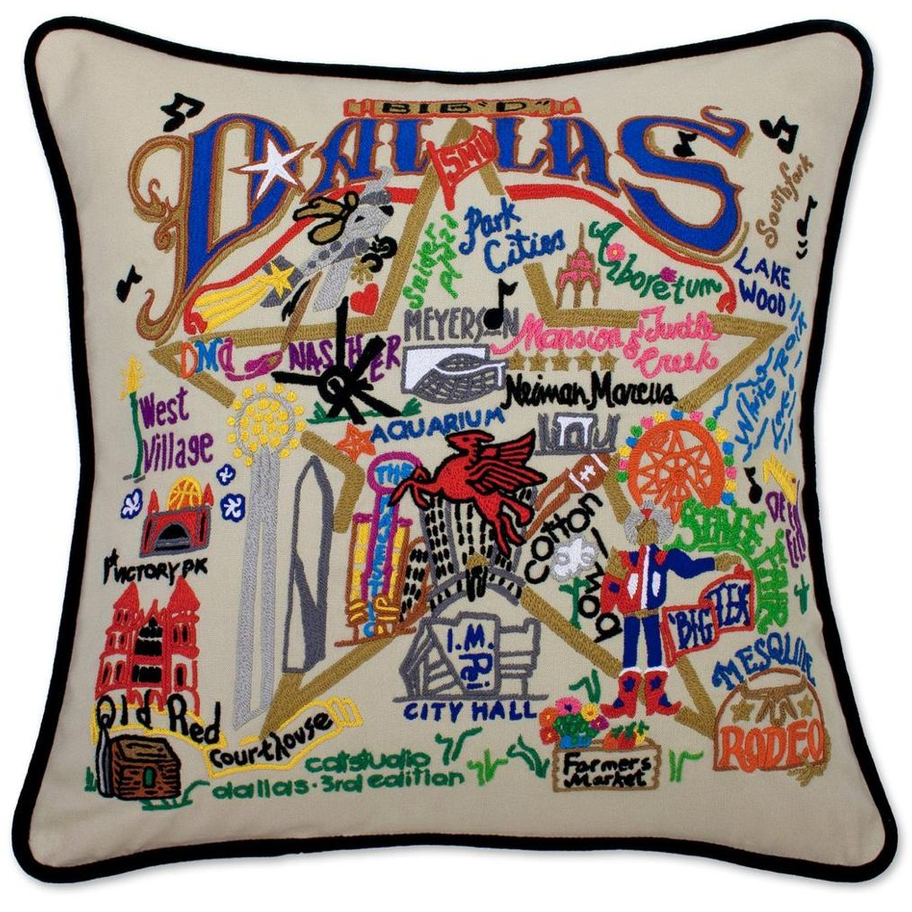 Hand-embroidered Geography Pillow - Zinnias Gift Boutique