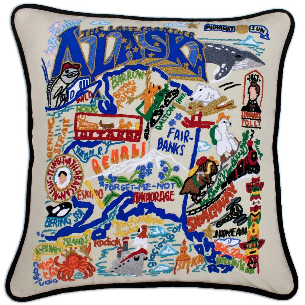 Hand-embroidered Geography Pillow - Zinnias Gift Boutique