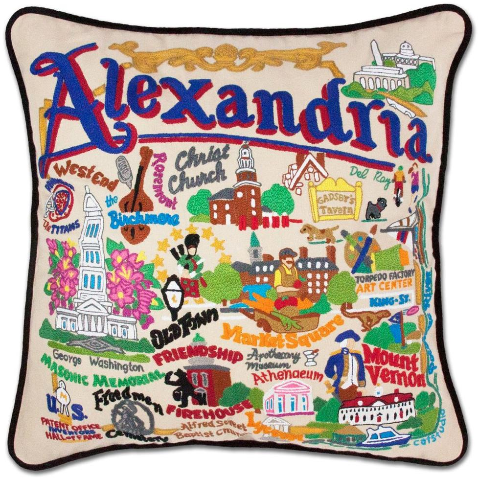 Hand-embroidered Geography Pillow - Zinnias Gift Boutique
