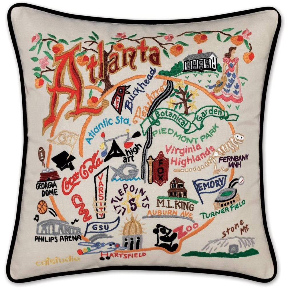 Hand-embroidered Geography Pillow - Zinnias Gift Boutique