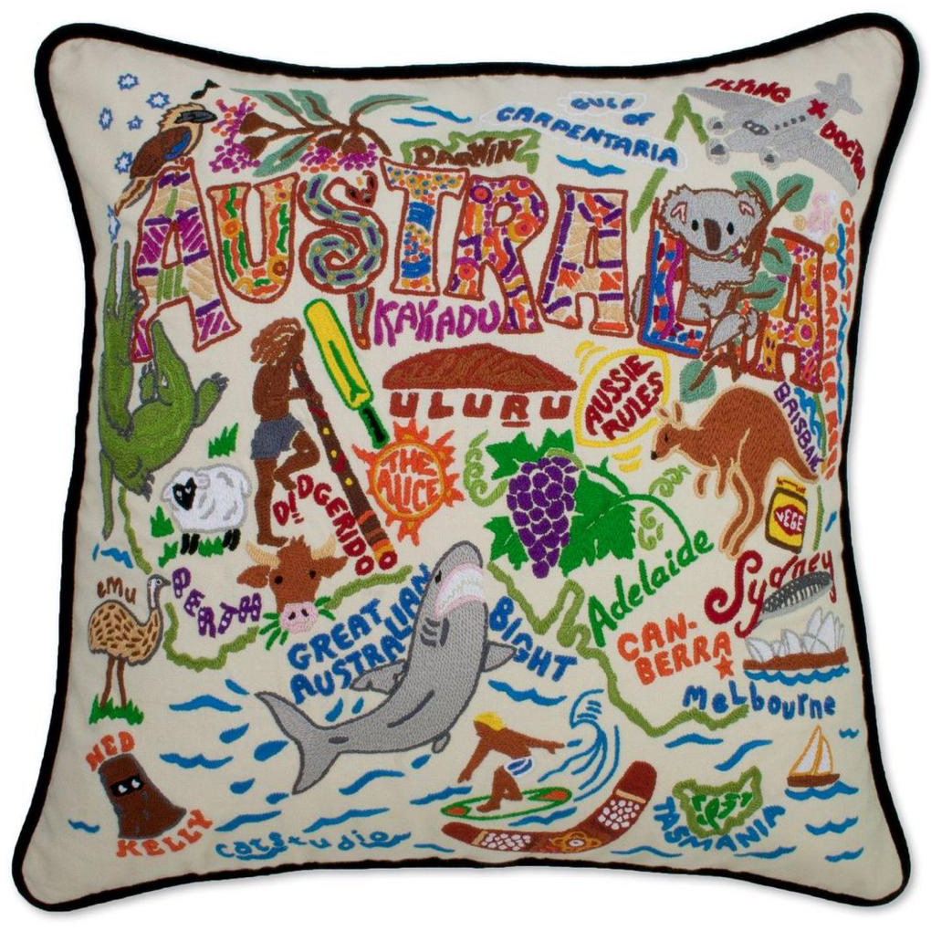 Hand-embroidered Geography Pillow - Zinnias Gift Boutique