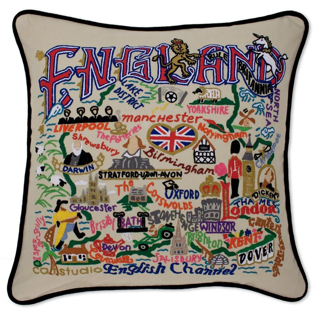 Hand-embroidered Geography Pillow - Zinnias Gift Boutique