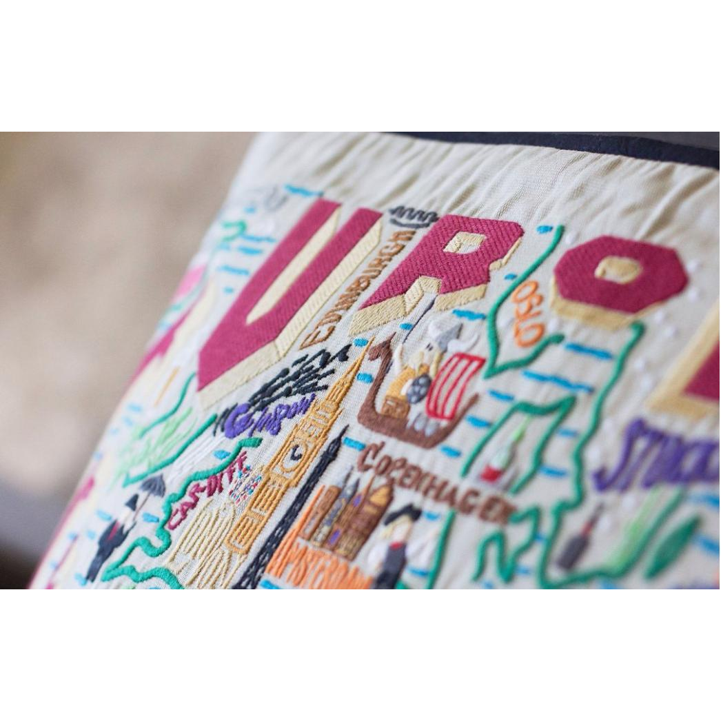 Hand-embroidered Geography Pillow - Zinnias Gift Boutique