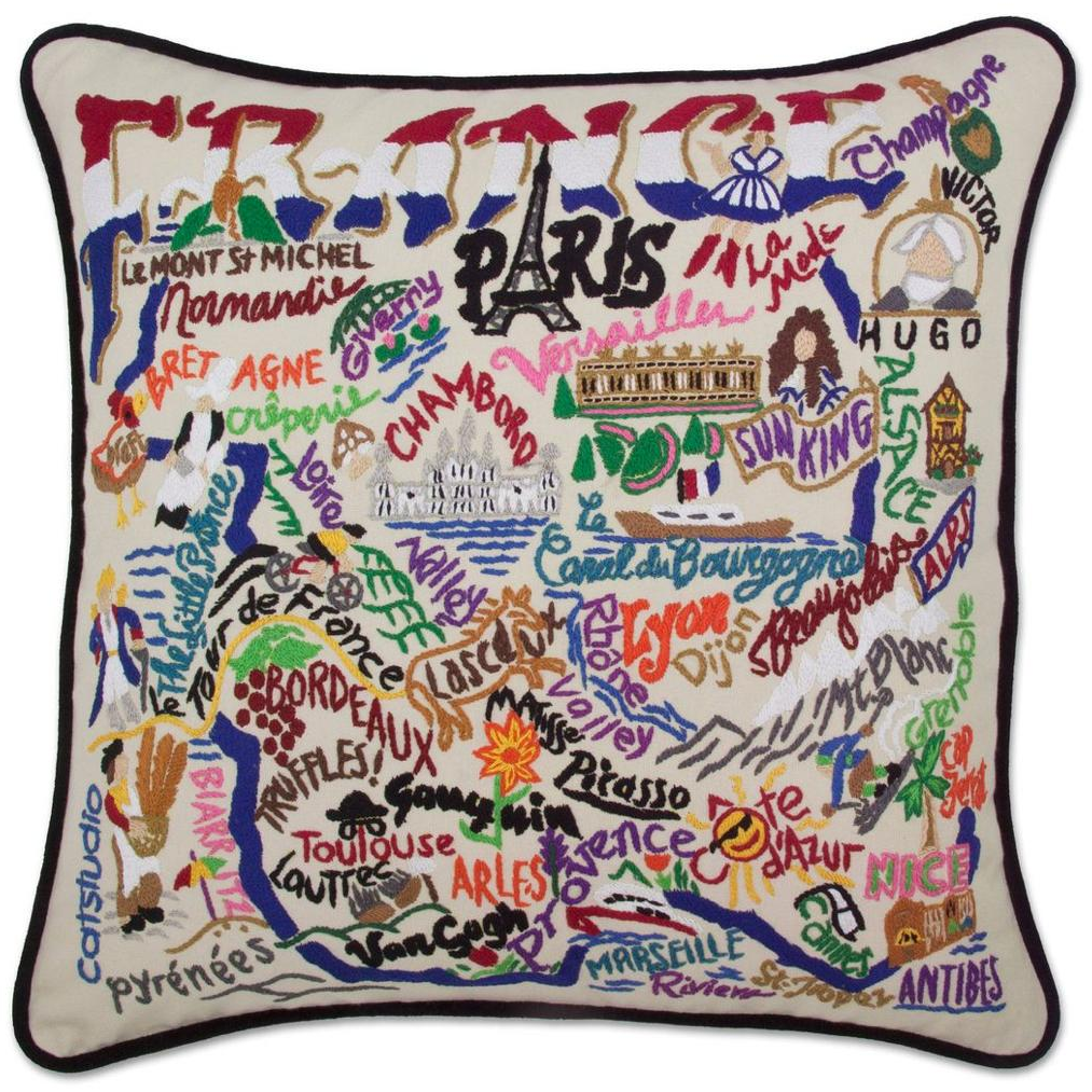 Hand-embroidered Geography Pillow - Zinnias Gift Boutique