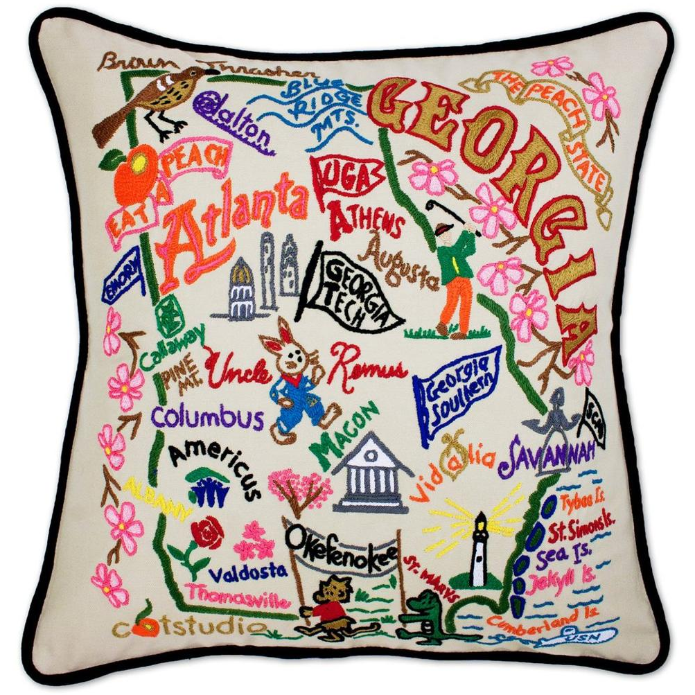Hand-embroidered Geography Pillow - Zinnias Gift Boutique