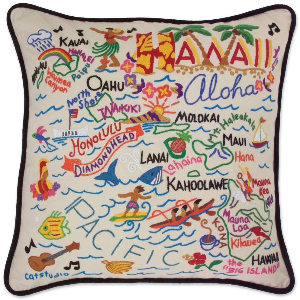 Hand-embroidered Geography Pillow - Zinnias Gift Boutique