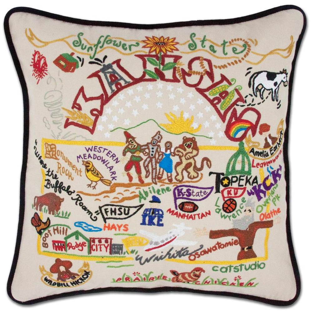 Hand-embroidered Geography Pillow - Zinnias Gift Boutique