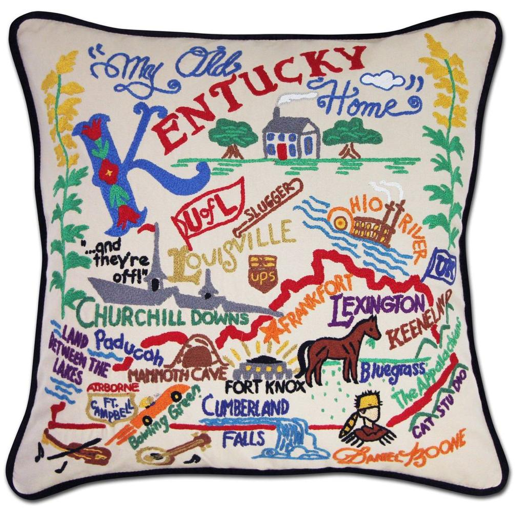 Hand-embroidered Geography Pillow - Zinnias Gift Boutique