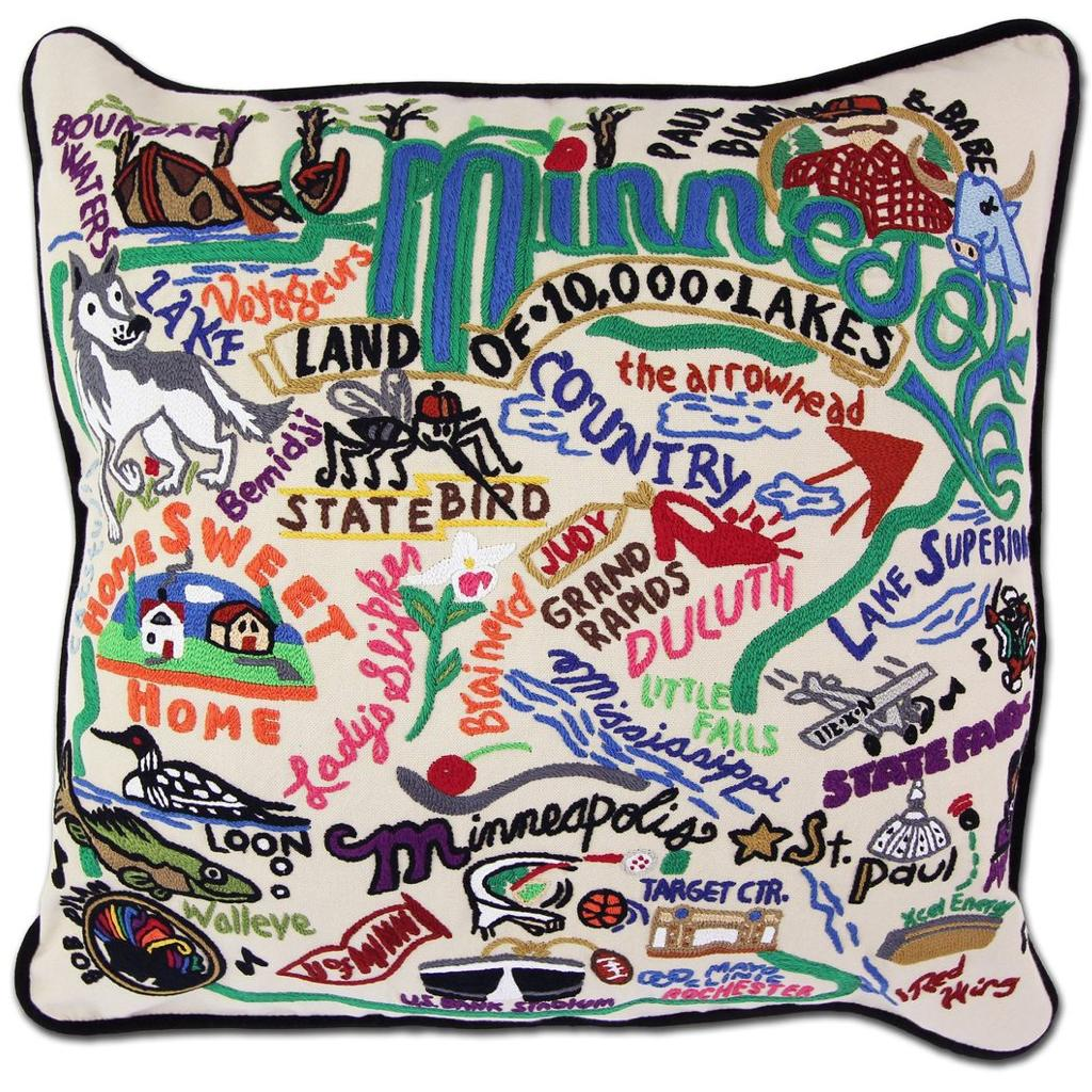 Hand-embroidered Geography Pillow - Zinnias Gift Boutique