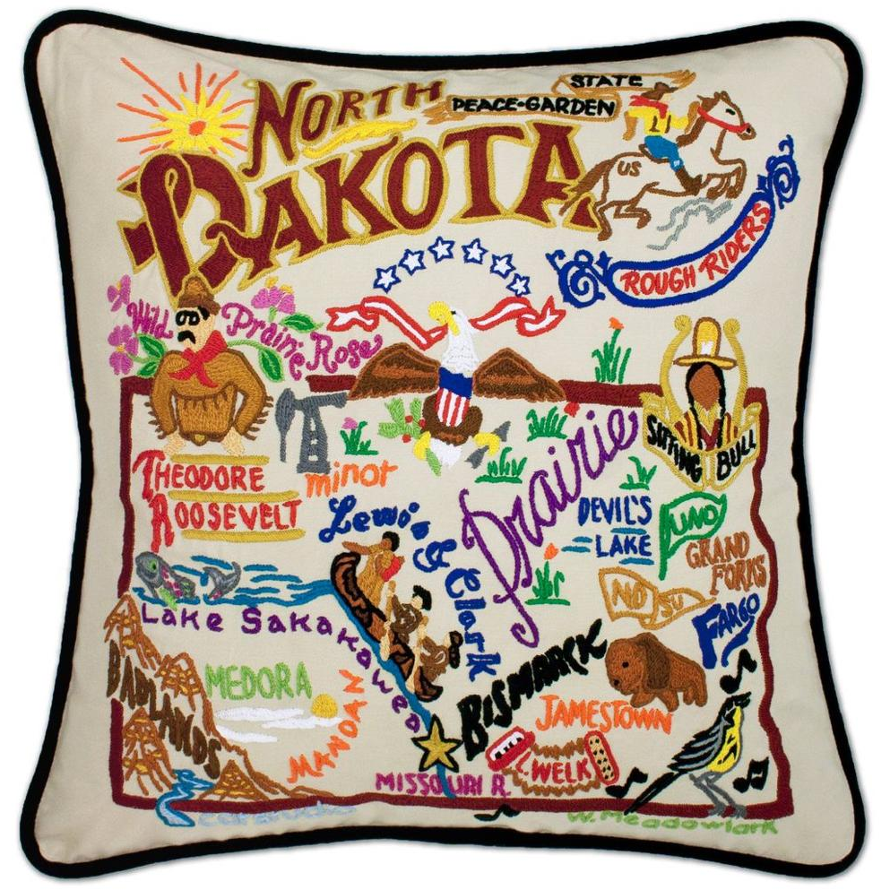 Hand-embroidered Geography Pillow - Zinnias Gift Boutique