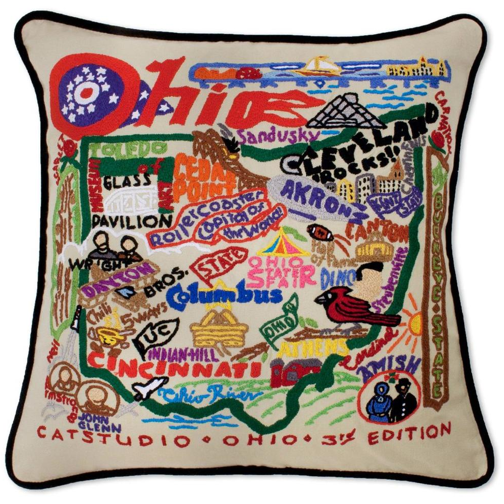 Hand-embroidered Geography Pillow - Zinnias Gift Boutique